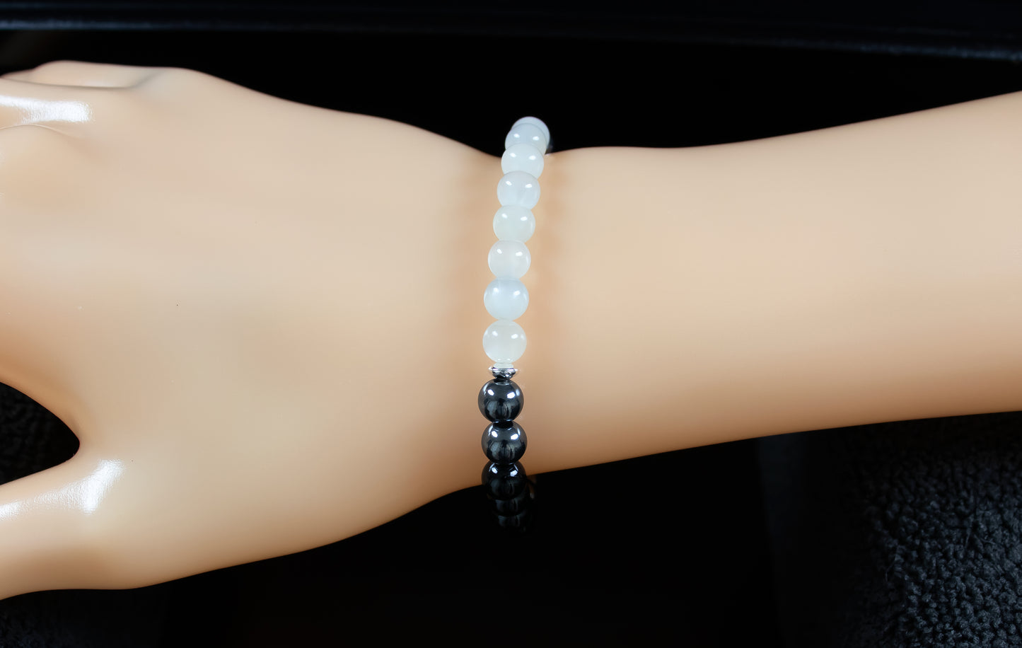 Desire/Fortune/Courage - AAA Quality White Moonstone/AAA Quality Black Onyx/AAA Quality Hematite/.925 Sterling Silver Accent Beads