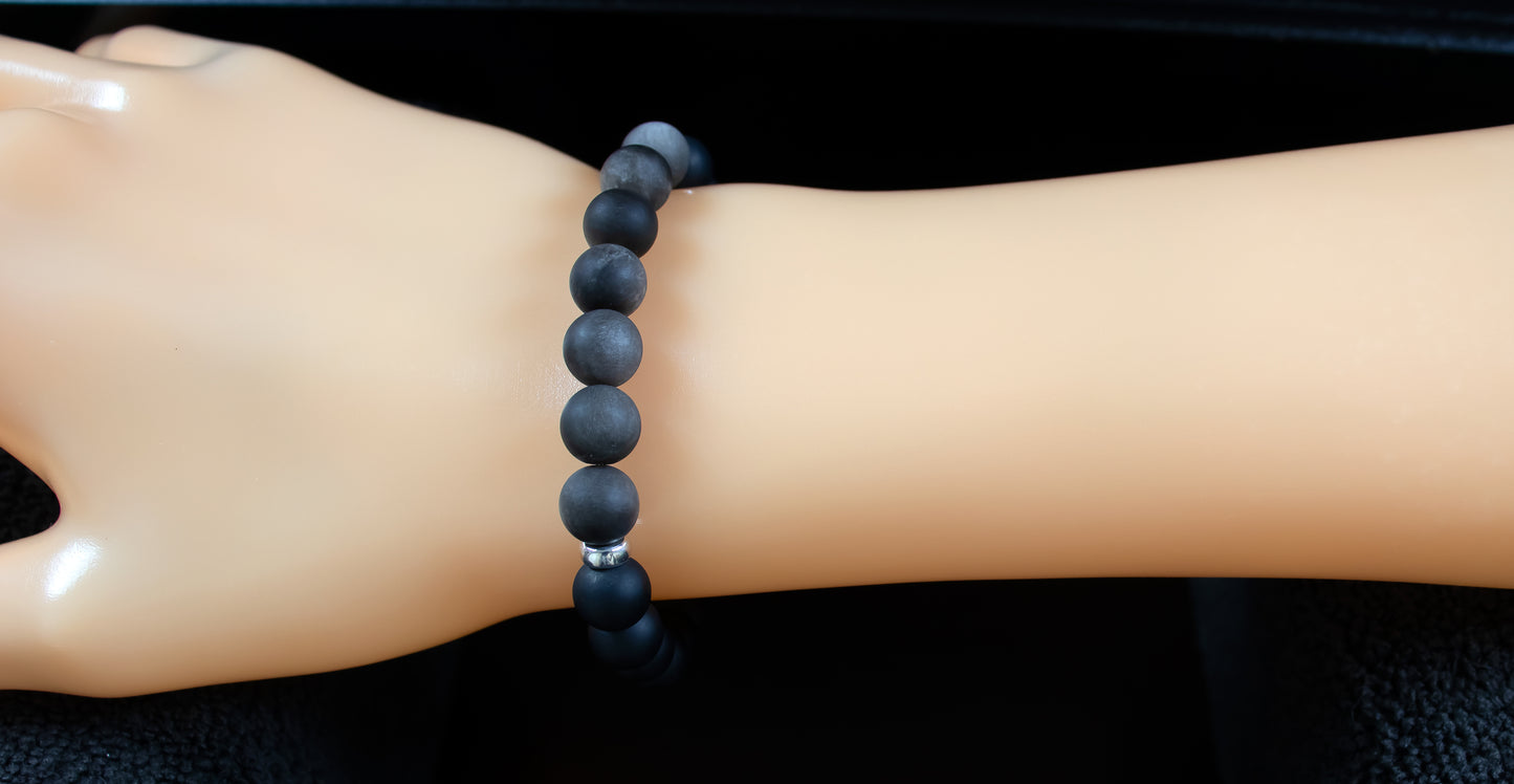 Protection/Focus - AAA Quality Matte Silver Obsidian/AAA Quality Matte Black Onyx/.925 Sterling Silver Accent Beads - 8mm