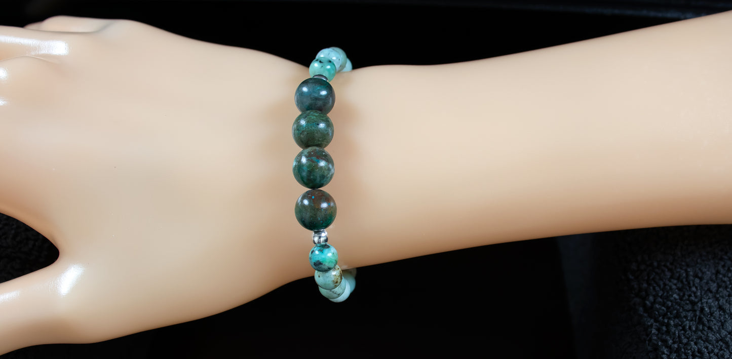 Motivation/Healing - RARE! AAA Quality Chrysocolla/AAA Quality Peruvian Turquoise/.925 Sterling Silver Accents - 6mm