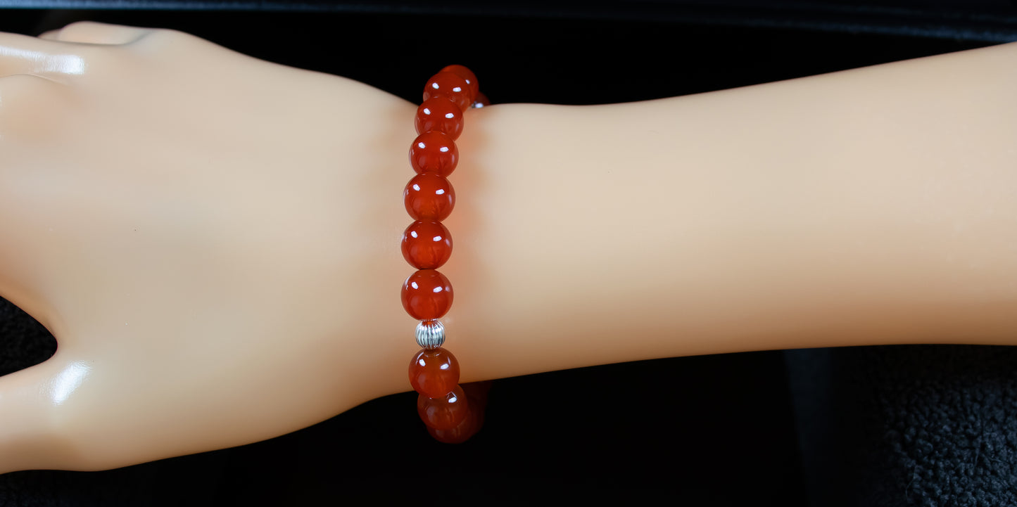 Strength/Power - AAA Quality Natural Tomato Red Carnelian/.925 Sterling Silver Accents  - 8mm