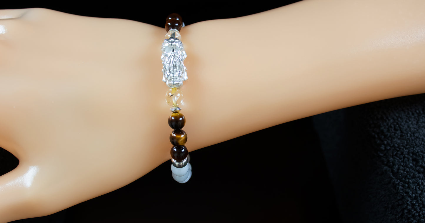 Good Fortune - 925 Sterling Silver Pi Xiu/AAA Quality Citrine/AAA Quality Tiger's Eye/AAA Burma Jade - 6mm