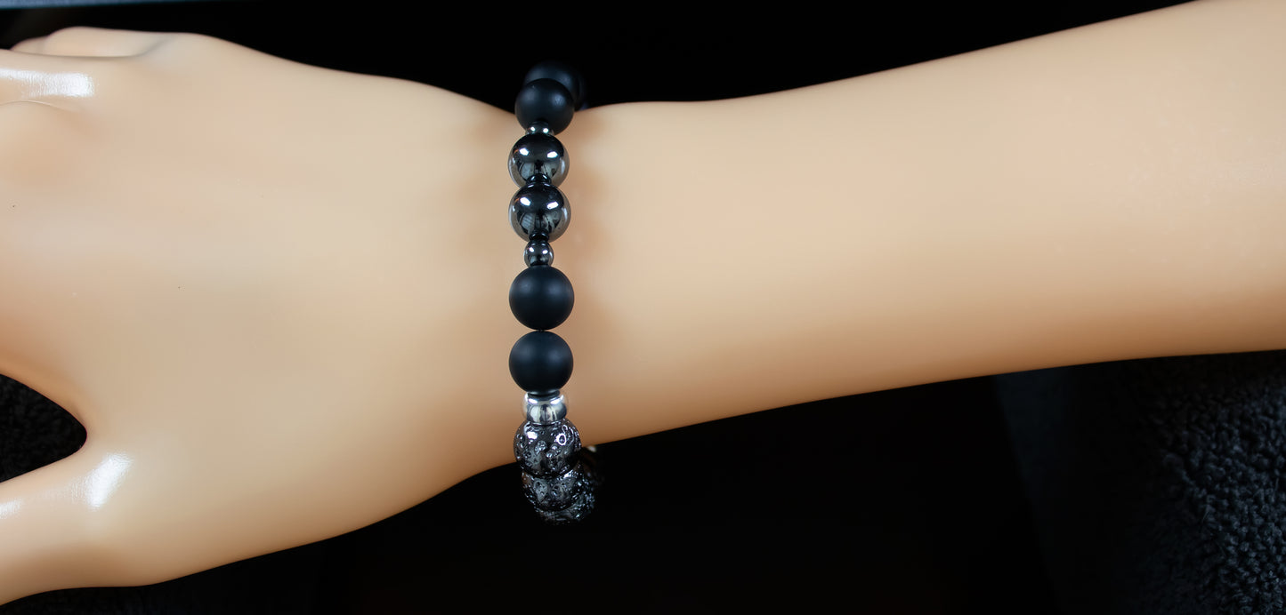 Protection/Luck - AAA Quality Gun Metal Lava/AAA Quality Matte Black Onyx/A Quality Hematite/.925 Sterling Silver Accents