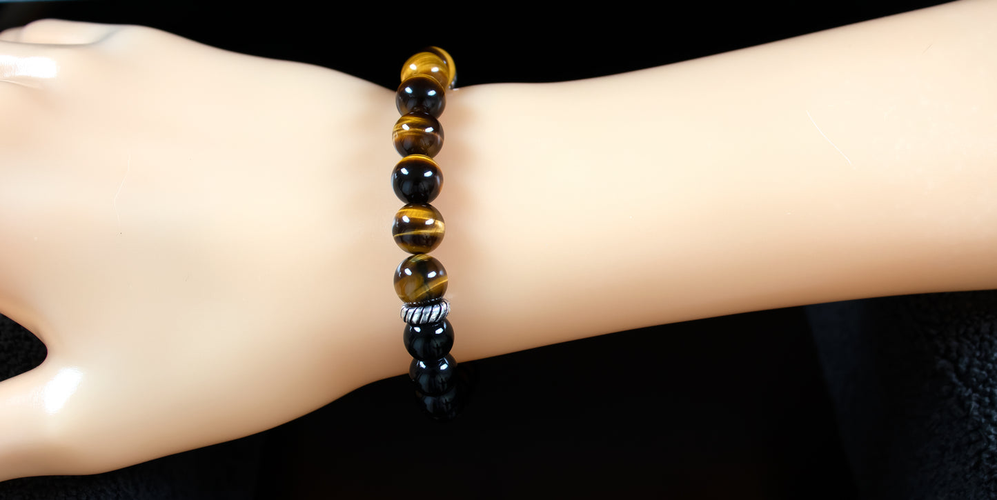 Strength/Power/Prosperity - AAA Quality Natural Yellow Tiger’s Eye/AAA Quality Natural Black Onyx - 8mm