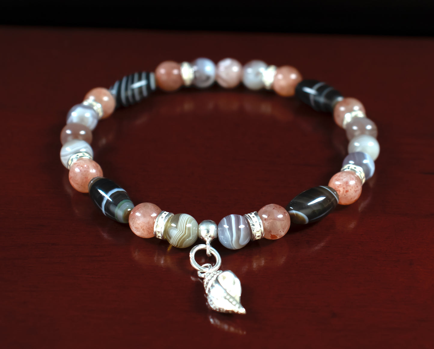 Protection/Healing - AAA Quality Natural Tibetan Agate/AAA Pink Sunstone/AAA Quality Natural Botswana Agate/.925 Sterling Silver