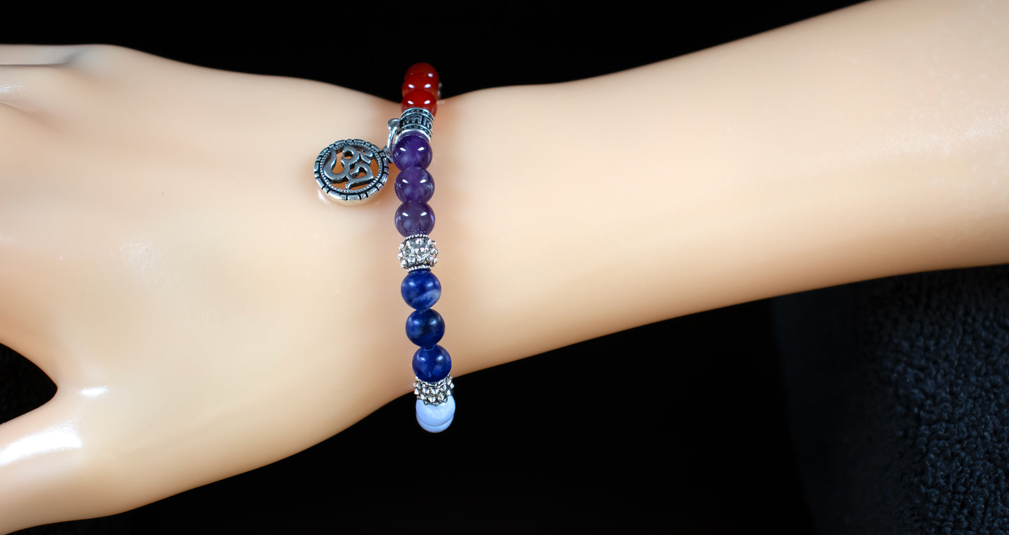 Chakra bracelet/AAA+ Quality Gemstones/.925 Sterling Silver OM charm and Bail with .925 Sterling Silver Accents