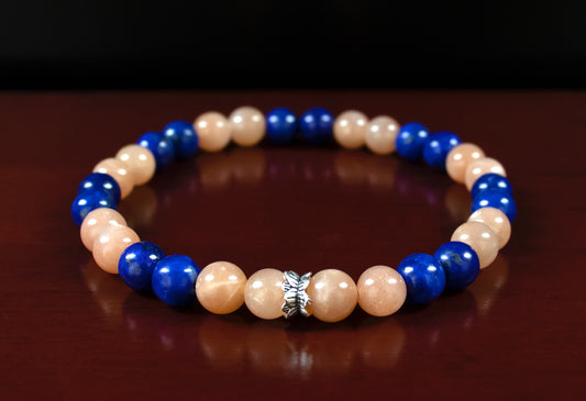 Positivity/Intuition - AAA Quality Lapis Lazuli/AAA Quality Orange Sunstone/.925 Sterling Silver Accent - 6mm