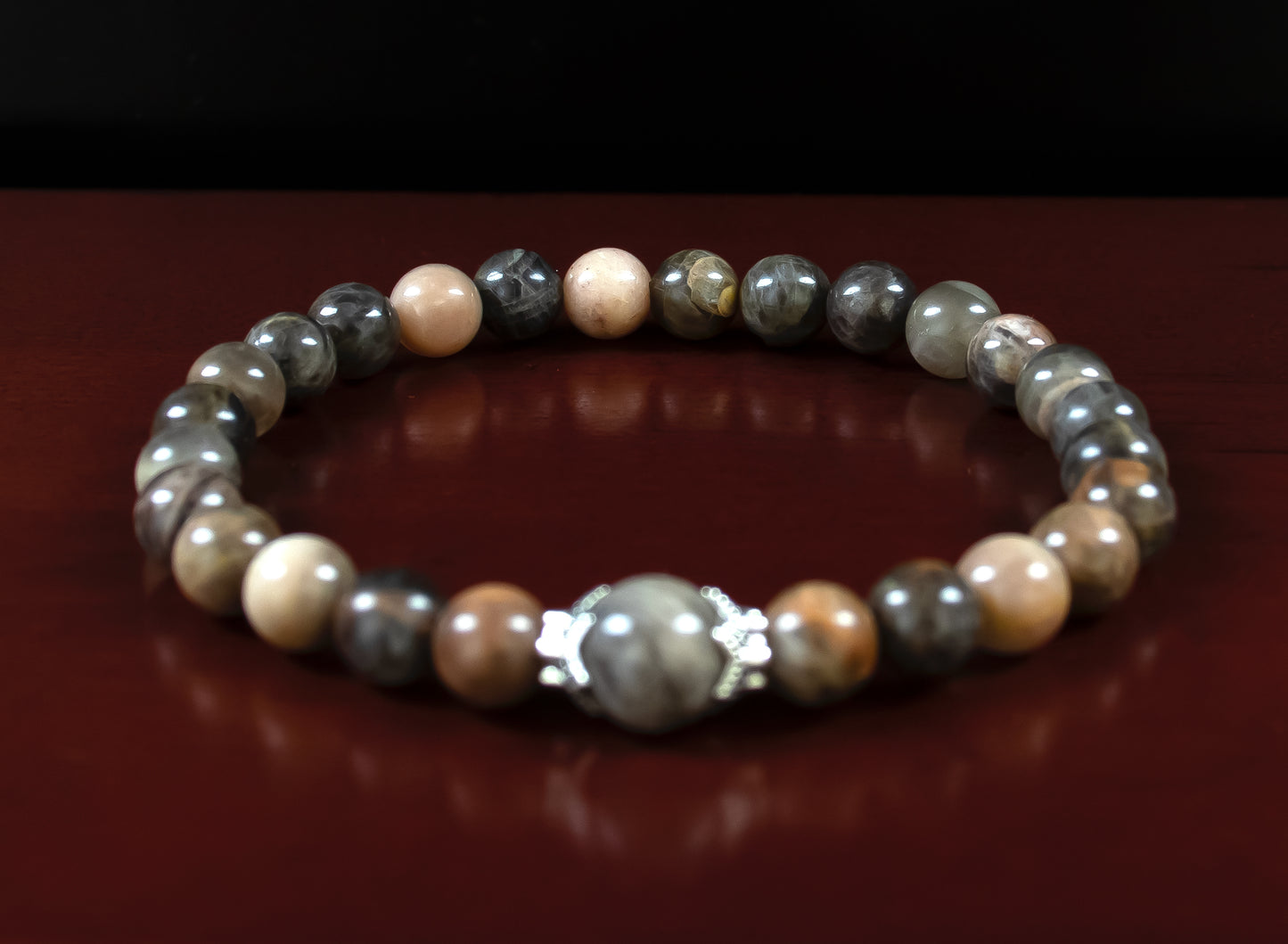 Protection/Amplification - A+ Quality Black Moonstone/Antique Silver Accents - 6/8mm