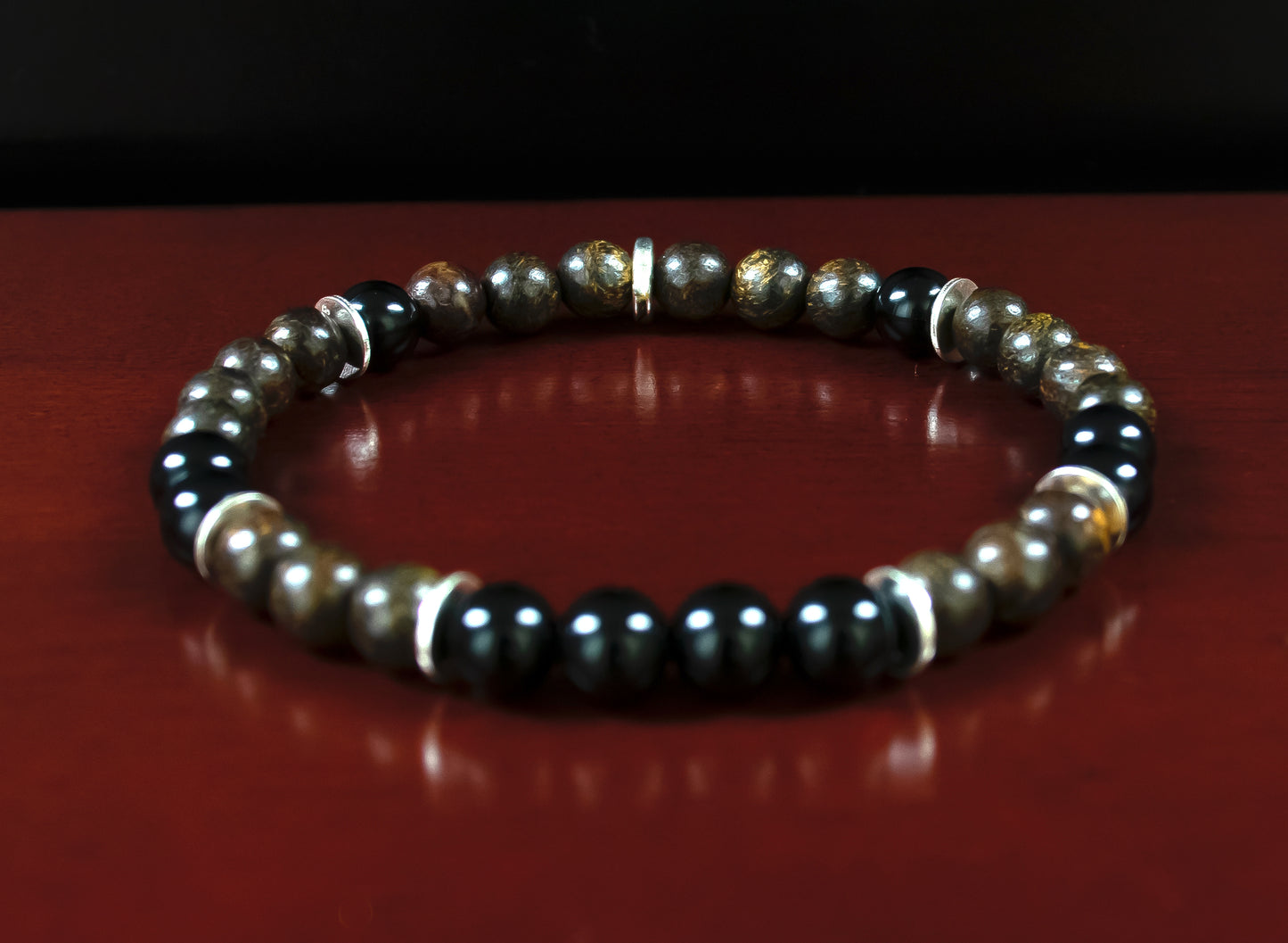 Purpose/Willpower - AAA Quality Toffee Bar Bronzite/AAA Quality Black Onyx/.925 Sterling Silver - 6mm