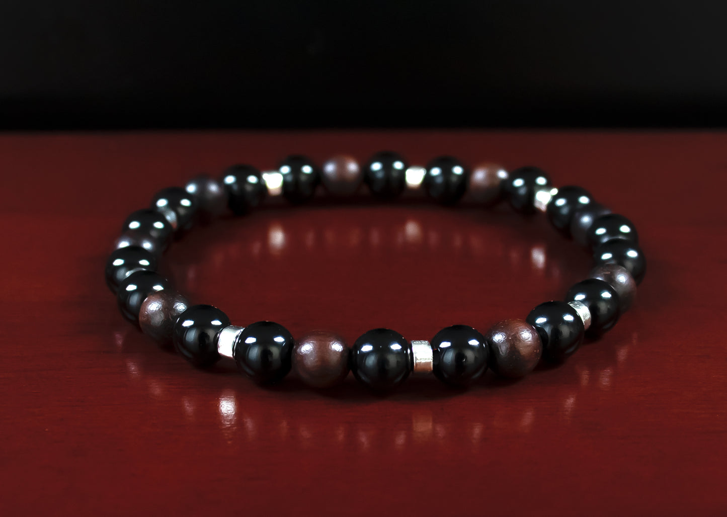 Willpower/Strength - AAA Quality Black Onyx/Red Willow Beads/.925 Sterling Silver Accents - 6mm