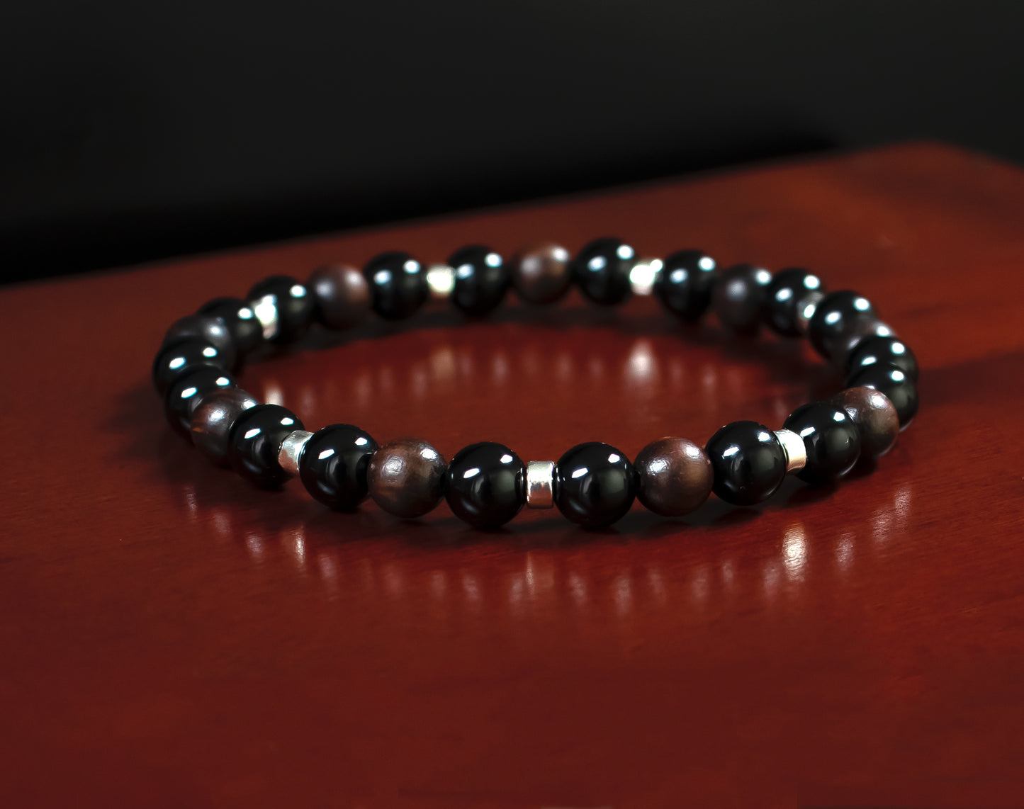 Willpower/Strength - AAA Quality Black Onyx/Red Willow Beads/.925 Sterling Silver Accents - 6mm