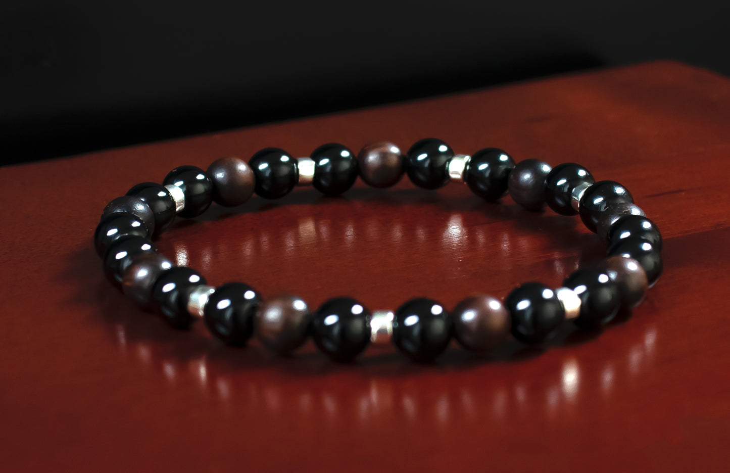 Willpower/Strength - AAA Quality Black Onyx/Red Willow Beads/.925 Sterling Silver Accents - 6mm