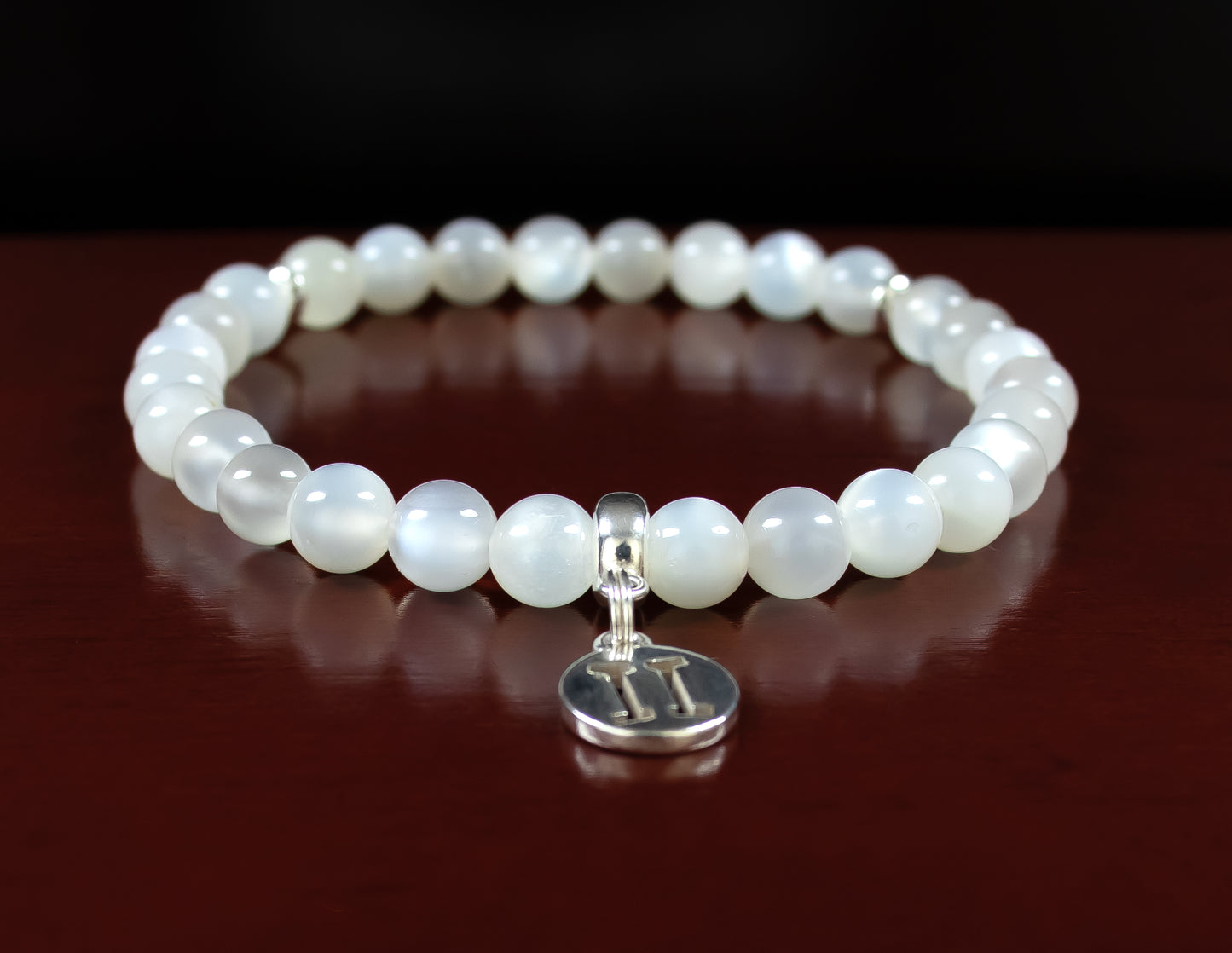 Gemini - AAA Quality Natural White Moonstone Accented with .925 Sterling Silver w/Charm - 6mm