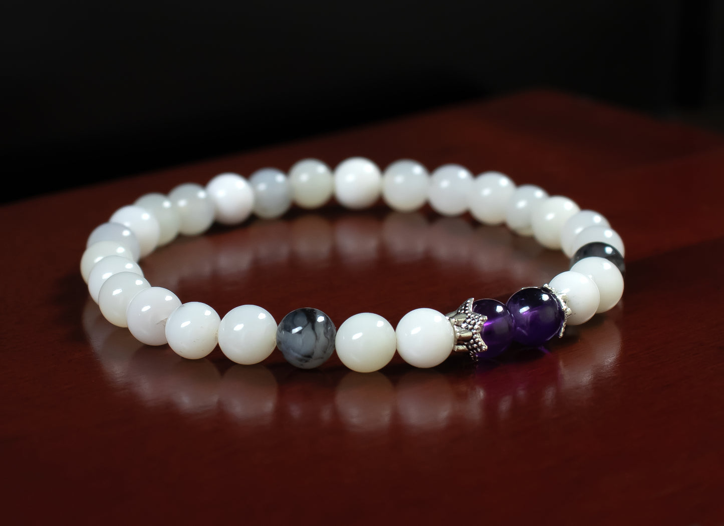 Strength/Confidence - AAAAA Quality Amethyst Gemstone/AAA Quality Dendrite Agate/Antique Silver Accents - 6mm