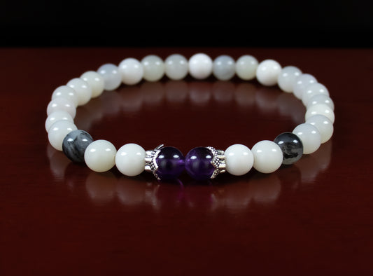 Strength/Confidence - AAAAA Quality Amethyst Gemstone/AAA Quality Dendrite Agate/Antique Silver Accents - 6mm