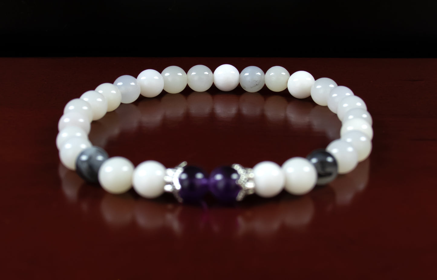 Strength/Confidence - AAAAA Quality Amethyst Gemstone/AAA Quality Dendrite Agate/Antique Silver Accents - 6mm