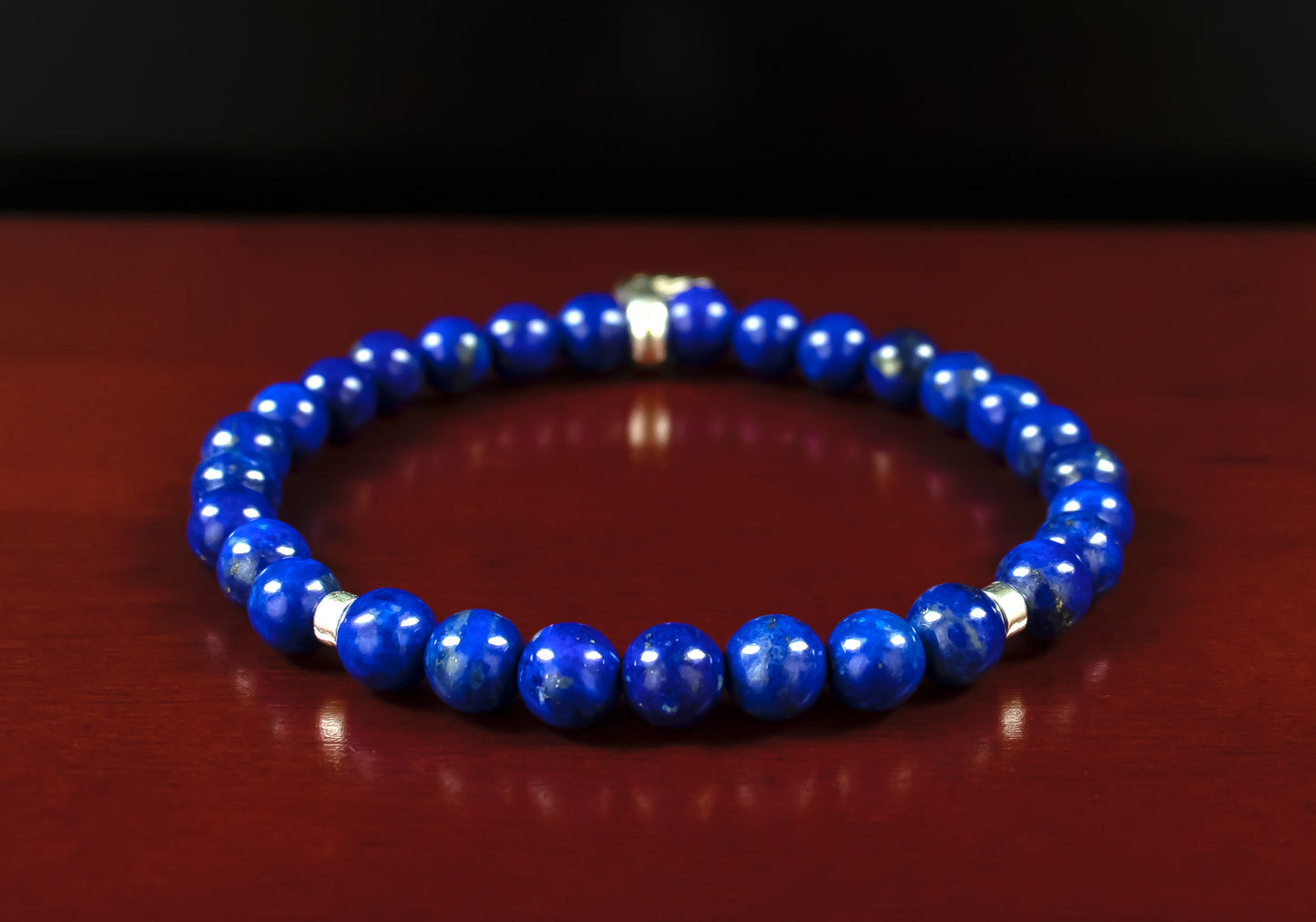 Aquarius - AAA Quality Natural Lapis Lazuli Accented with .925 Sterling Silver Rondelle Beads w/Charm - 6mm