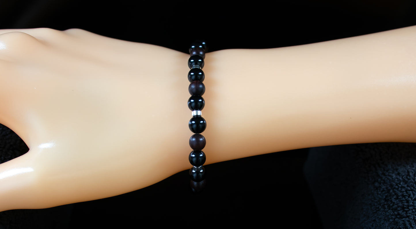 Willpower/Strength - AAA Quality Black Onyx/Red Willow Beads/.925 Sterling Silver Accents - 6mm