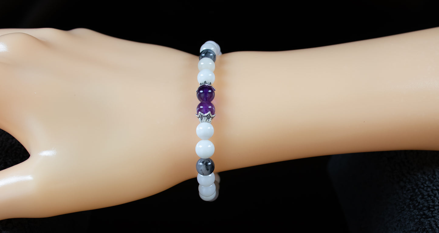 Strength/Confidence - AAAAA Quality Amethyst Gemstone/AAA Quality Dendrite Agate/Antique Silver Accents - 6mm