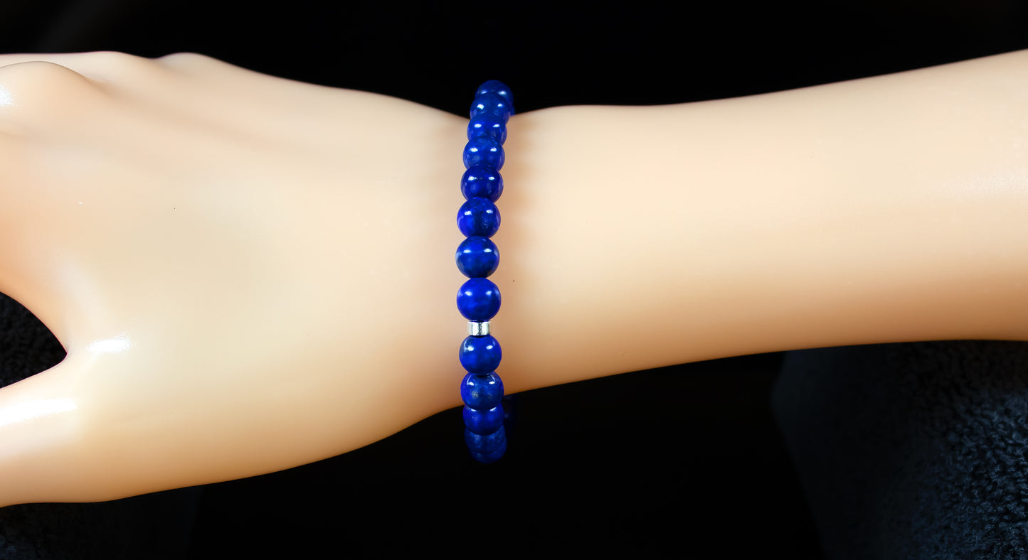 Aquarius - AAA Quality Natural Lapis Lazuli Accented with .925 Sterling Silver Rondelle Beads w/Charm - 6mm