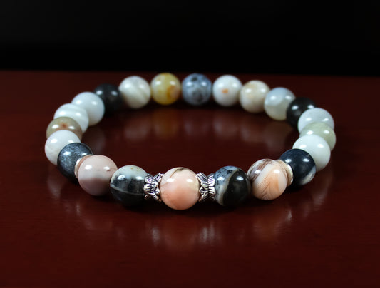 Enhanced Focus - A+ Quality Pink Botswana Agate/AAA Quality Dendrite Agate/.925 Sterling Silver Accents - 8mm