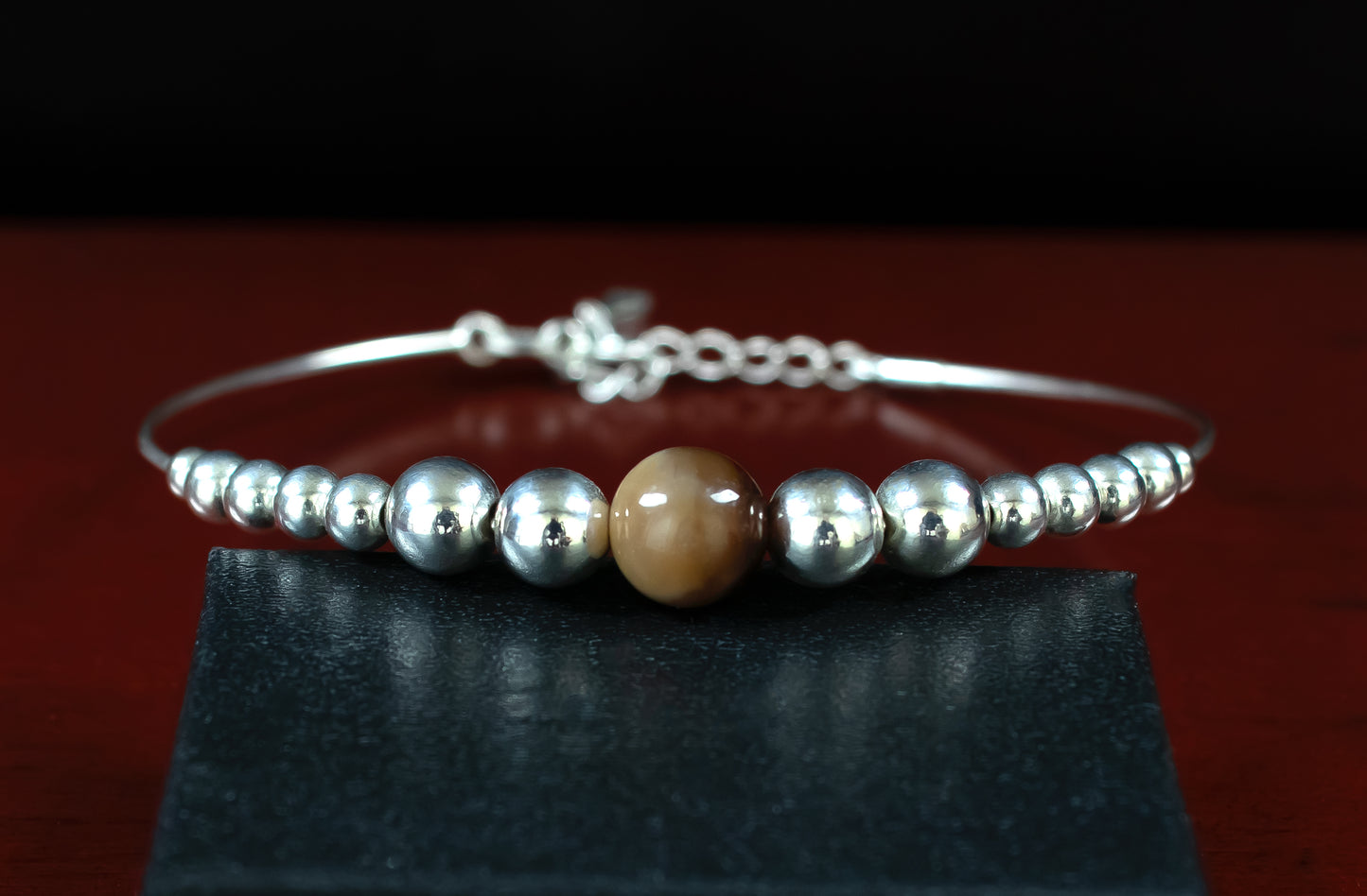 Connection/Anxiety - AAA Quality Petrified Wood Jasper Bangle Bracelet/.925 Sterling Silver - 8mm